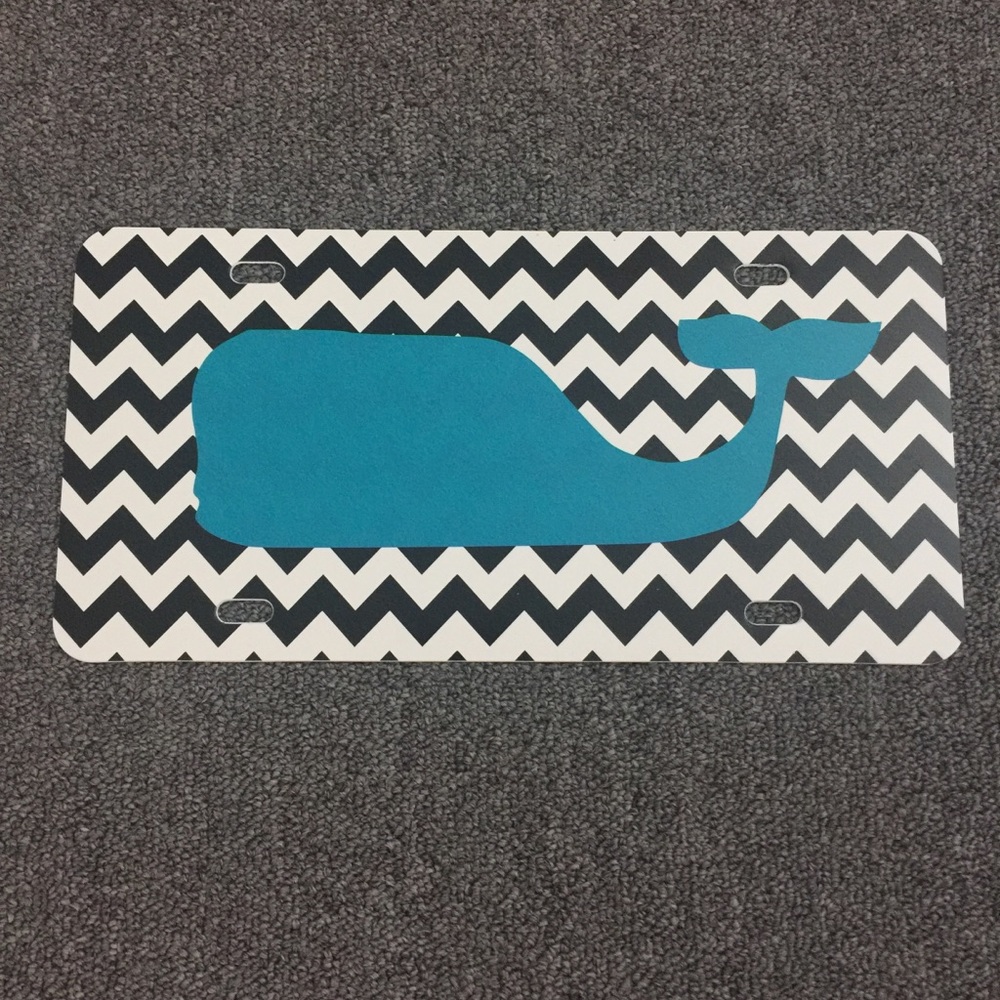 Black chevron with turquoise whale car tag